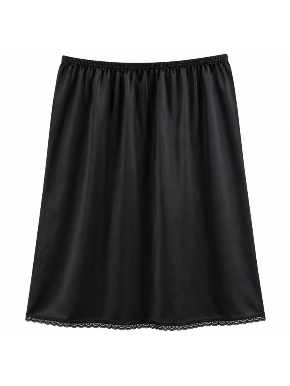 Vassarette Black Half Slip Nylon Skirt With Lace Trim Elastic Waist Size L 20" U